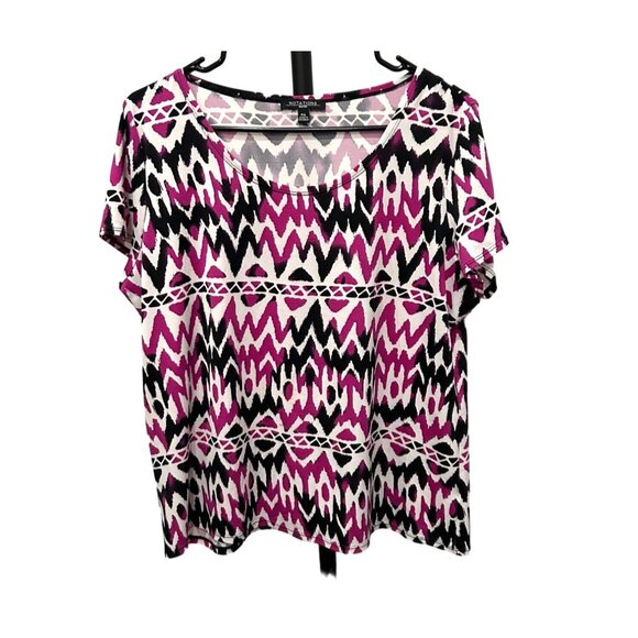 Notations Petite Womens Multicolor Ikat Print Short Flutter Sleeve Top Sz XLP - Picture 1 of 8